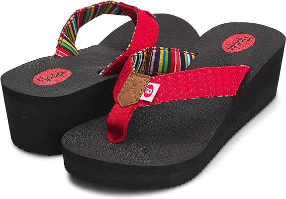 Floopi Womens Anna Wedge Yoga Mat Thong Flip Flop (Red 519)